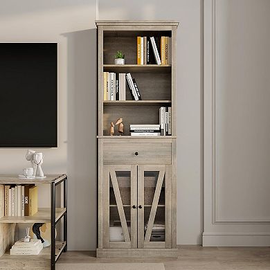 Farmhouse Tall Bathroom Storage Cabinet with Adjustable Shelves