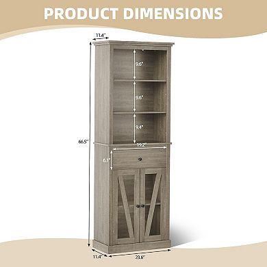 Farmhouse Tall Bathroom Storage Cabinet with Adjustable Shelves