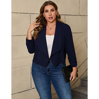 Women's Plus Size Blazer 3/4 Sleeve Casual Notch Lapel Work Office Cropped Blazer Jacket