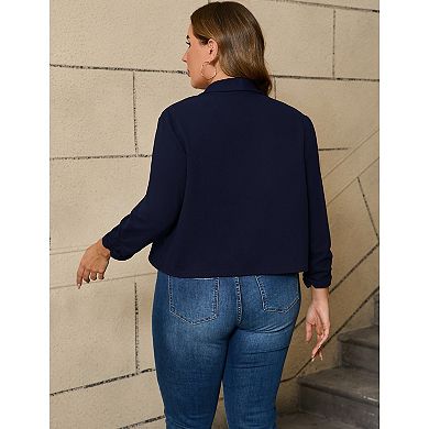 Women's Plus Size Blazer 3/4 Sleeve Casual Notch Lapel Work Office Cropped Blazer Jacket