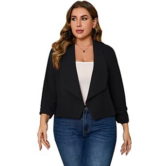 Women's Plus Size Blazer 3/4 Sleeve Casual Notch Lapel Work Office Cropped Blazer Jacket