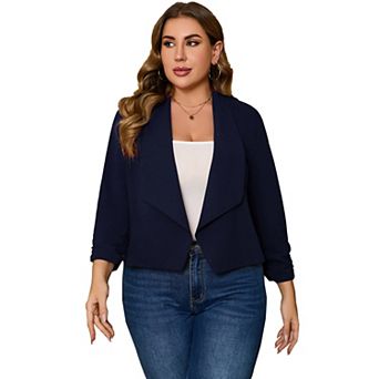 Women's Plus Size Blazer 3/4 Sleeve Casual Notch Lapel Work Office Cropped Blazer Jacket