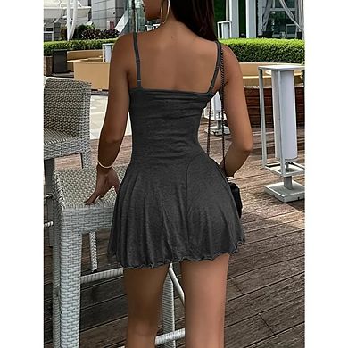 Women's Two Piece Set Off Shoulder Crop Top and Ruffle Hem Cami Dress Casual Versatile