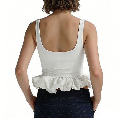 Women's Square Neck Ruffle Crop Tank Top, Slim-Fit Sleeveless Summer Peplum Top