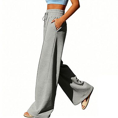 Women's High Waisted Wide Leg Sweatpants, Drawstring Elastic Waist Casual Lounge Pants with Pockets