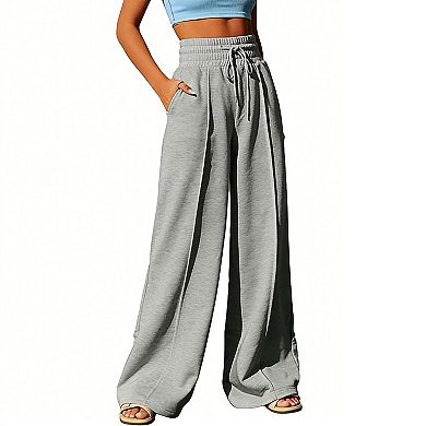 Women's High Waisted Wide Leg Sweatpants, Drawstring Elastic Waist Casual Lounge Pants with Pockets