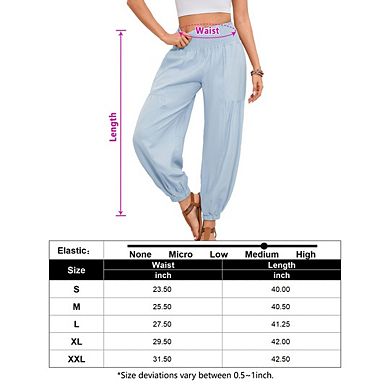 Women's Smocked High Waisted Elastic Wide Leg Loose Harem Pants with Pockets