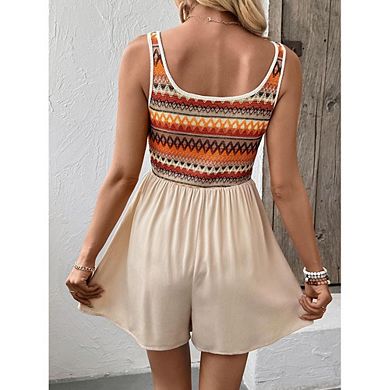 Women's One Piece Romper Square Neck Crochet Knit Sleeveless Flowy Shorts