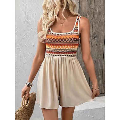 Women's One Piece Romper Square Neck Crochet Knit Sleeveless Flowy Shorts
