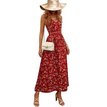 Women's Floral Print Spaghetti Strap Maxi Dress, Smocked Waist Split Hem Summer Dress