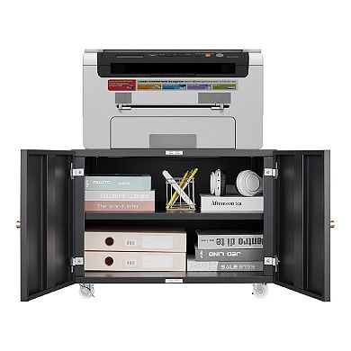 Rolling Metal Printer Cabinet with Storage for Home Office