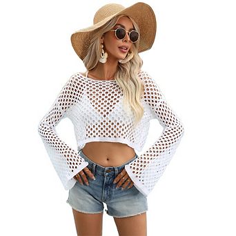 Women Beach Cover Up Bathing Suit Long Sleeve Summer Off Shoulder Beach Swimsuit Coverup