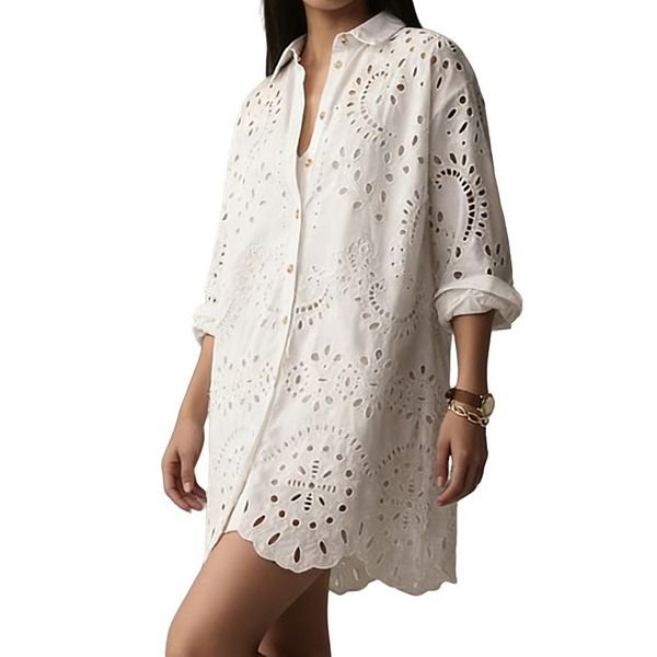 eyelet embroidered shirt dress H&M Eyelet Embroidered Shirt Dress