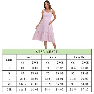 Women's Summer Maternity Midi Dress Smocked Tie Straps Ruffle Flowy Dresses