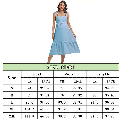 Women's Summer Maternity Midi Dress Smocked Tie Straps Ruffle Flowy Dresses