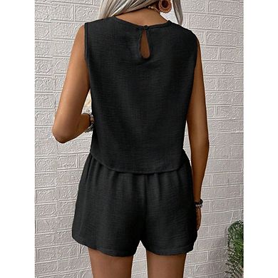 Women's 2 Piece Outfits Sleeveless Crewneck Tank Top and Shorts Going Out Set