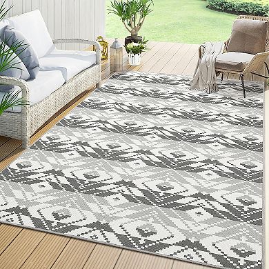 ANIXOL Indoor Outdoor Rug, Geometric Pattern, Washable & Non-Slip