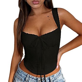 Women's Sleeveless Sweetheart Neck Lace Summer Casual Crop Top