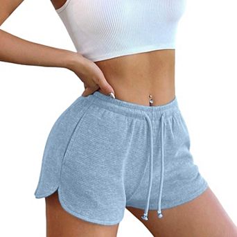 Women's Waffle Knit Elastic Drawstring High Waisted Summer Casual Soft Activewear Shorts With Pocket