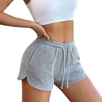 Women's Waffle Knit Elastic Drawstring High Waisted Summer Casual Soft Activewear Shorts With Pocket