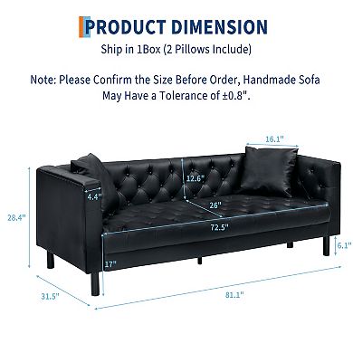 81 Inch Chesterfield 3-Seater Sofa - PU Leather Handmade Button Tufted with Wooden Frame for Office