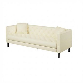 81 Inch Chesterfield 3-Seater Sofa - PU Leather Handmade Button Tufted with Wooden Frame for Office