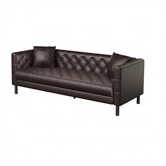 81 Inch Chesterfield 3-Seater Sofa - PU Leather Handmade Button Tufted with Wooden Frame for Office