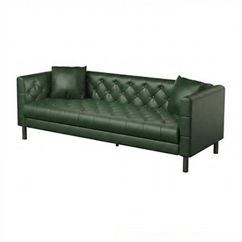 81 Inch Chesterfield 3-Seater Sofa - PU Leather Handmade Button Tufted with Wooden Frame for Office