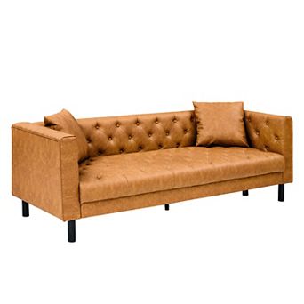 81 Inch Chesterfield 3-Seater Sofa - PU Leather Handmade Button Tufted with Wooden Frame for Office