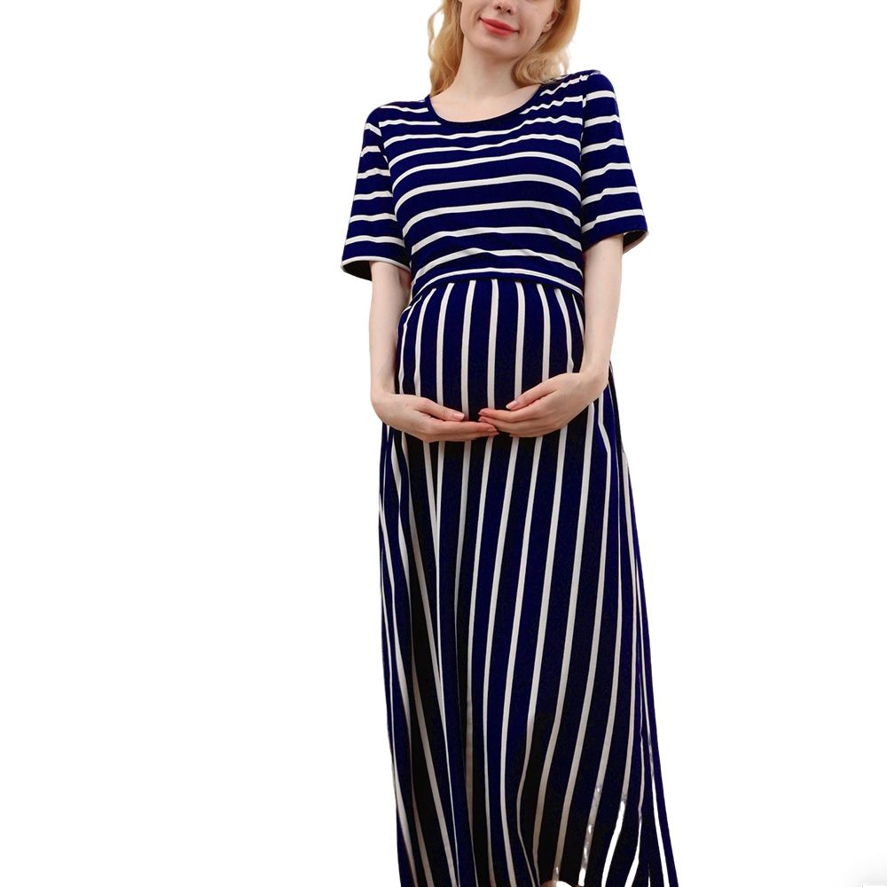 Женские платья Casual Maternity Nursing Dress Striped Crew Neck Short Sleeve Maxi Dress