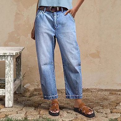 Women's High Rise Relaxed Barrel Leg Ankle Length Vintage Casual Jeans Pants