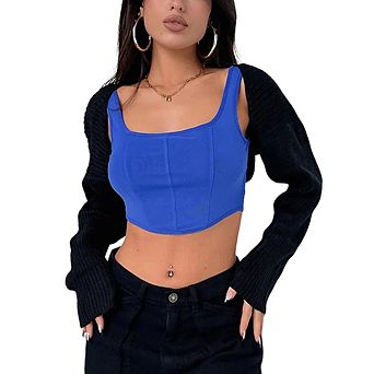 Women Ribbed Knit Shrug Cropped Open Front Long Sleeve Layering Cardigan