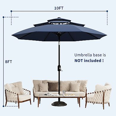 10Ft 3 Tier Patio Umbrella Table Umbrella with Push Button Tilt Umbrella 8 Sturdy Ribs