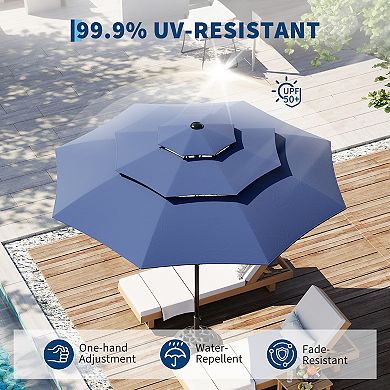 10Ft 3 Tier Patio Umbrella Table Umbrella with Push Button Tilt Umbrella 8 Sturdy Ribs