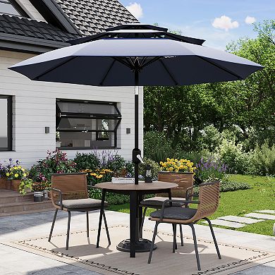 10Ft 3 Tier Patio Umbrella Table Umbrella with Push Button Tilt Umbrella 8 Sturdy Ribs