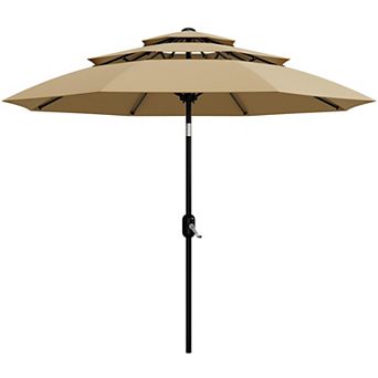 10Ft 3 tier Patio Umbrella Table Umbrella with Push Button Tilt Umbrella 8 Sturdy Ribs