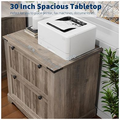 Farmhouse Lateral File Cabinet with 2 Drawers and Hanging File Storage