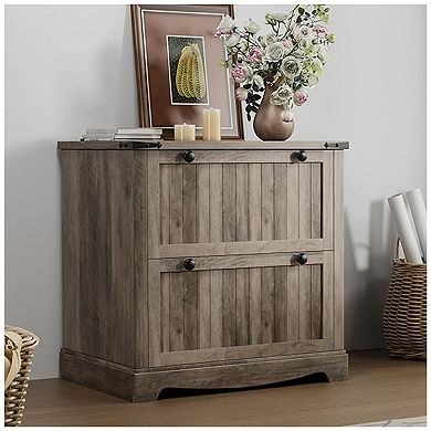 Farmhouse Lateral File Cabinet with 2 Drawers and Hanging File Storage