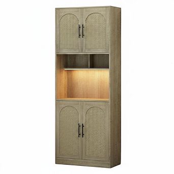 Pantry Cabinet with Countertop and LED Light Strip