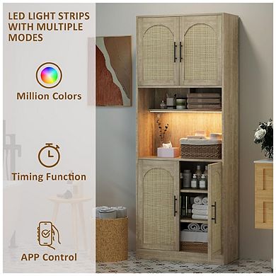 Pantry Cabinet with Countertop and LED Light Strip