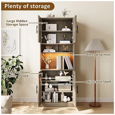 Pantry Cabinet with Countertop and LED Light Strip