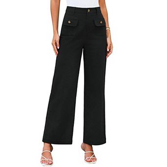 Womens Casual High Waist Straight Wide Leg Pants with Pockets