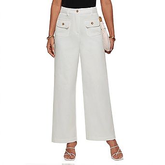 Womens Casual High Waist Straight Wide Leg Pants with Pockets