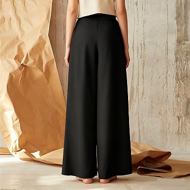 Women's High-Waisted Wide-Leg Comfy Long Pants with Button-Front Detail