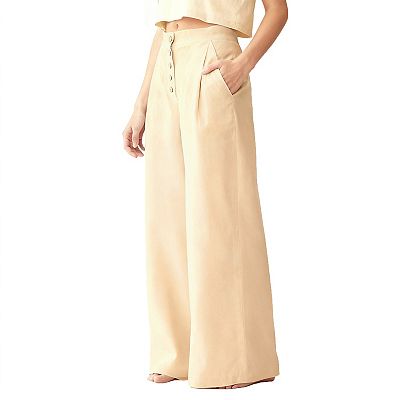 high waisted dress pants with buttons Wine Double Button Pants | High Waist Wide Leg Pants