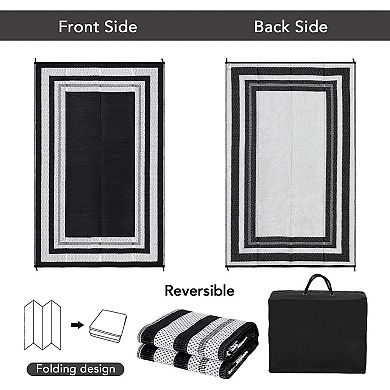ANIXOL Foldable Outdoor Rug, Waterproof Reversible Mat, Modern Border Design