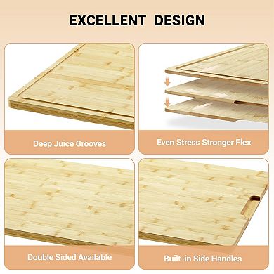 ANIXOL Extra Large 100% Bamboo Cutting Board with Juice Grooves & Handles