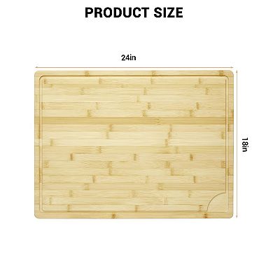 ANIXOL Extra Large 100% Bamboo Cutting Board with Juice Grooves & Handles