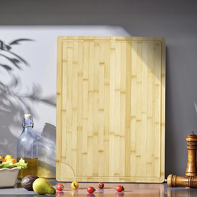 ANIXOL Extra Large 100% Bamboo Cutting Board with Juice Grooves & Handles