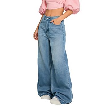 Women's High-Waisted Wide-Leg Jeans, Distressed Baggy Denim Trousers